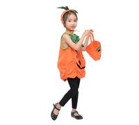 Kznifmk Disfraz de Halloween para NiñOs y NiñAs, Disfraz de Calabaza, Conjunto de Ropa con Diadema, Bolsa de Calabaza de 130Cm
