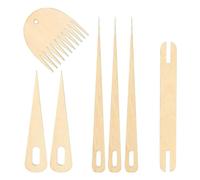 Kznifmk El Juego de 7 Palos de Telar Manual de Madera Incluye 5 Agujas de Ganchillo para Tejer en Madera, 1 Lanzadera de Madera y 1 Peine para Tejer de Madera.