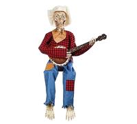 Kznifmk Espeluznante con Ojos LED Rojos, Adornos de Esqueleto de Violinista de Halloween, Accesorio de DecoracióN de Halloween Colgante Aterrador Rojo