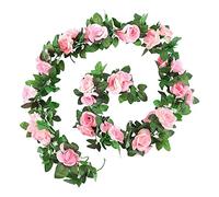 Kznifmk Guirnalda de Rosas Artificiales, Paquete de 2 15 Pies Rosas Falsas Flores Colgantes Plantas Flores de ImitacióN para Boda, Hogar, Rosa