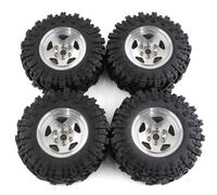 Kznifmk Juego de 4 Llantas de Goma con Bloqueo de Cuentas de Metal de 98 mm y 1,9 Pulgadas para Coche RC Crawler TRX4 D90 SCX10 II III 1/10, Color Plateado