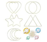 Kznifmk Juego de Anillos Atrapasueños, Aros de Metal para Manualidades, Anillos de Macramé Dorados de 6 Pulgadas, Aros de Metal de 5 Formas, 4 Tamaños para Hacer Pompones