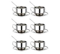 Kznifmk Juego de Tazas de Café con Aislamiento - Tazas de Café Espresso de Doble Pared de Acero Inoxidable de Té de Capuchino con Leche con Platillo Y Cuchara 125 Ml (Juego de 6)