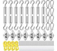 Kznifmk Kit de Herrajes para Toldo de 92 Piezas Kit de Herrajes para Toldo A Prueba de Herrumbre para Instalación de Toldo Triangular Rectangular Plateado