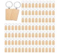 Kznifmk Llaveros de Madera en de 300 Piezas, RectáNgulos una Granel, Espacios en para Grabado de Madera, de Madera Sin Terminar, Etiqueta para Llave A