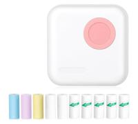 Kznifmk Mini Impresora de Pegatinas Impresora TéRmica Bluetooth con 10 Rollos de Papel y Pegatinas para ImáGenes, Recibos, Notas, Rosa