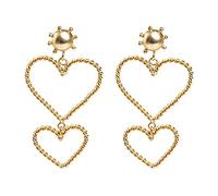 Kznifmk Moda Vintage Doble Corazón Semental Aretes Colgar Corazón De Biseles Aretes De Alambre Aretes De Plateado Para Mujer