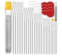 Kznifmk Paquete de 75 Agujas de Ojo Grande de Primera Calidad para Coser A Mano con 4 Enhebradores de Agujas, Tamaños Variados, Agujas de Bordado