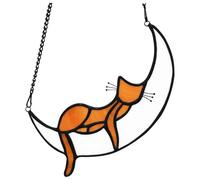 Kznifmk Regalos de DecoracióN de Naranja para Amantes de los Gatos, Vidrieras Colgantes, AtrapasueñOs de Durmiente para Ventana