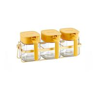 Kznifmk Tarro de Condimentos, Recipiente para + Tapas y Cucharas, Botes de Vidrio Transparente para Condimentos, Caja de Condimentos, Recipiente para Sal, Amarillo
