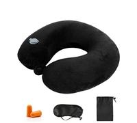 Kzouenzu Almohada De Viaje Hinchable, Inflable Cojin Cervical Viaje, Ultraligero Y Compacta, para Relajarse En Oficina, Avión, Coche, Tren (Hebilla-Negra)