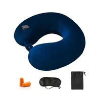Kzouenzu Almohada De Viaje Hinchable, Inflable Cojin Cervical Viaje, Ultraligero Y Compacta, para Relajarse En Oficina, Avión, Coche, Tren (Hebilla-Azul)