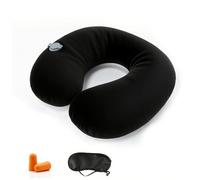 Kzouenzu Almohada De Viaje Hinchable, Inflable Cojin Cervical Viaje, Ultraligero Y Compacta, para Relajarse En Oficina, Avión, Coche, Tren [Negro]