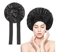 Kzouenzu Gorro De Seda para Dormir, Gorro De Satén para Dormir con Banda Ancha Elástica, Gorros De Dormir De Seda con Banda Ancha para Mujeres Y Niñas [Negro]