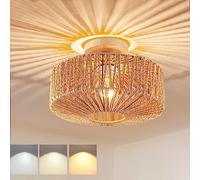 KZT Lámpara de Techo Vintage Regulable Pantalla de Rattan Luz de Techo E27 Retro Industrial Plafones de Techo Lámpara Colgante de Madera para Balcony Corredor Escalera Porche Comedor Luces de Techo