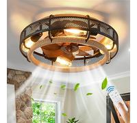 KZT Ventilador de Techo con Mando a Distancia E27 Retro Industrial Lampara de Techo con Ventilador Jaula de Metal Silencioso Luce de Ventiladore para Dormitorio Salon Cocina, Negro