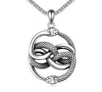 KZX Collar de serpiente para hombre, plata de ley 925, colgante de serpiente, joyería de doble serpiente, collar Auryn, colgante de historia interminable, regalo de cumpleaños y Navidad para padre y
