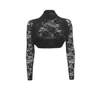 KZYQDARS Chaqueta Fina Mujer Chaqueta Tipo Bolero con Encaje para Mujer, De Manga Larga, Abierta Al Frente, para Vestidos De Noche De Verano, Bodas, Color Negro, Talla S