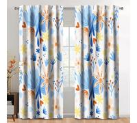 Kzzfqxb 117x138cm Cortinas Florales de 2 Paneles, Delicado Tulipanes Azules, Margaritas Beige y Flores Amarillas draperías para Ventanas, decoración Elegante para Sala de Estar Dormitorio y Comedor