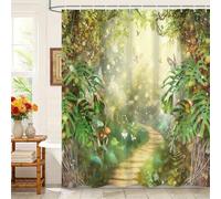 Kzzfqxb 180x180cm Cortinas de Ducha con Ganchos, Camino romántico de Mariposas en el jardín del Bosque de Hadas Impermeable ocluidas para bañera, Hermosa Mundo Maravilloso Tela de poliéster para baño