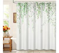Kzzfqxb 183x183cm Hojas Cortinas de Ducha con Ganchos, Fondo Blanco Colgante Sauce Verdehojas Ramitas Ramas Plantas Ocluidas Impermeable para Baño, Tela de Poliéster Bañera Decoración Natural