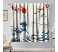 Kzzfqxb 2 Paneles 107x215cm Estilo Japonés Cortinas, ukiyoe Sol Rojo Flores de Ciruelo colinas Hokusai La Gran Ola Ventana, decoración Oriental Arte para Cocina Sala de Estar y Dormitorio