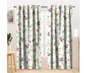 Kzzfqxb 2 Paneles 132x214cm Cortinas Florales, Flores Rojas y Azules Physalis Daisy Hojas Verdes para Ventana para decoración de Dormitorio de niñas Sala de Estar