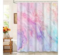 Kzzfqxb 90x183cm Cortinas de Ducha con Ganchos de plástico, patrón de mármol Arte Moderno Rosa púrpura Acuarela fluyendo Humo, Impermeable ocluida para bañera, Tela de poliéster romántica para baño