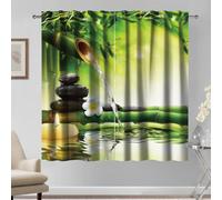 Kzzfqxb Cortinas de 117x183cm 2 Paneles, diseño de bambú Verde SPA Piedras de Primavera Velas aromaterapia Yoga meditación relajantes japonesas, decoración Zen para Dormitorio y Sala de Estar