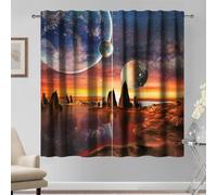 Kzzfqxb Cortinas espaciales 117x138cm 2 Paneles, Ciencia ficción con Vistas a un Planeta Universo Futuro draperías, decoración fantasía para Dormitorio Infantil Adolescente y Sala de Estar