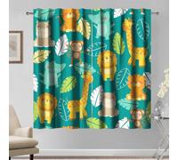 Kzzfqxb Cortinas para niños 2 Paneles 117x229cm, diseño de Animales del Bosque Verde Tigres Leones Jirafas Monos Dibujos Animados, para Dormitorio de niños, niñas y bebés
