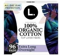 L. Almohadillas ultrafinas para mujer, absorción nocturna, capa superior de algodón orgánico, almohadillas sin perfume con alas, 96 unidades