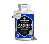 L Arginina 4500mg con Ácido Fólico, Selenio, Piperina y Vitaminas B6, B12, 360 Cápsulas de L-Arginina Pura para Rendimiento Físico, Sin Aditivos Innecesarios, Calidad Alemana