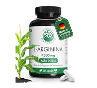 L-Arginina de alta dosis - 4.500 mg de L-arginina base pura procedente de fermentación natural - 100% vegana y sin aditivos - 365 cápsulas (60 días) - Green Naturals®