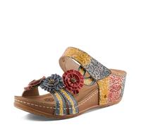 L`Artiste Ohsosweet - Cuña de piel floral para mujer con plantilla acolchada suave, Tonos de azul, 39.5 EU