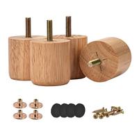 L.BAN Patas de Madera Maciza de 2.0 in para Muebles, 4 Patas de moño Redondas Modernas de Madera con Pernos de suspensión roscados de 5/16 Pulgadas y Placa de Montaje y Tornillos para sofá Cama, g