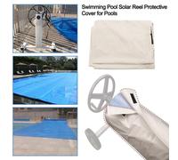 (L,Beige)Swimming Pool Solar Blanket Cover Waterproof Winter Summer Roller Reel
