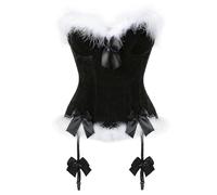 (L,Black)Christmas Lingeries Corset Top Christmas Outfits for Womens Red Corset Lingeries with Feathers Trims & Bowknot Red XL
