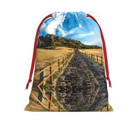 L - Bolsa de Navidad con cordón - Bolsas de fiesta de Navidad con estampado festivo de la isla de Jeju, bolsas de felpa reutilizables