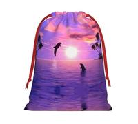 L - Bolsa de Navidad con cordón - Delfines reutilizables al atardecer (1) bolsas de regalo para fiestas de Navidad, bolsas de regalo para cumpleaños, bodas