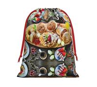 L - Bolsa de Navidad con cordón - Festive Beautiful Breakfast Print Christmas Party Sacos de Navidad, bolsas de felpa reutilizables