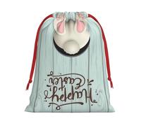 L - Bolsa de Navidad con cordón - Festive Happy Easter Eggs Bunny Tail Print Christmas Party Sacos de Navidad, bolsas de felpa reutilizables