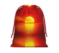 L - Bolsa de Navidad con cordón - Reutilizable con estampado de amanecer rojo para fiestas de Navidad, bolsas de regalo para cumpleaños, bodas