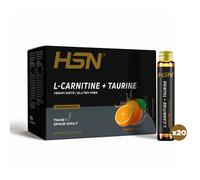 HSN L-carnitina + Taurina líquidas - Naranja 20x25ml | 2000mg L-Carnitina y 1000mg Taurina por Vial. Con 50mg de Cafeína Natural. Formato "On The Go" listo para tomar. Vegano