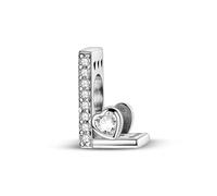 L Charm de letra y corazón, accesorio de pulsera de plata esterlina 925, collar de pulsera Pandora compatible con, regalo para mujeres