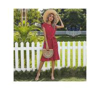 (L-Claret) Elegante vestido de verano: vestido midi plisado de lunares de alta calidad con mangas cortas