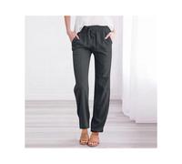 (L,Dark Gray)Women's Plus Size Loose Cotton Linen Casual Pants