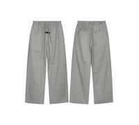 (L,Elephant Bai)High Street Essentials Fog Solid Color Woven Straight Men Loose Casual Drawstring Trousers, Thin And Trendy