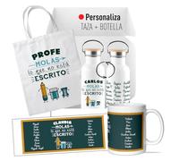 L´INFORAL - Taza + Botella 500ml + Bolsa Tote Personalizada con Nombres de Alumnos - Regalo Emotivo para Maestras (PACK PROFE MOLAS)