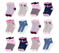L&K-II 12er calcetines de niña de algodón para niños pequeños con patrón lindo calcetines de zapatillas para niños coloridos 2809 35-38